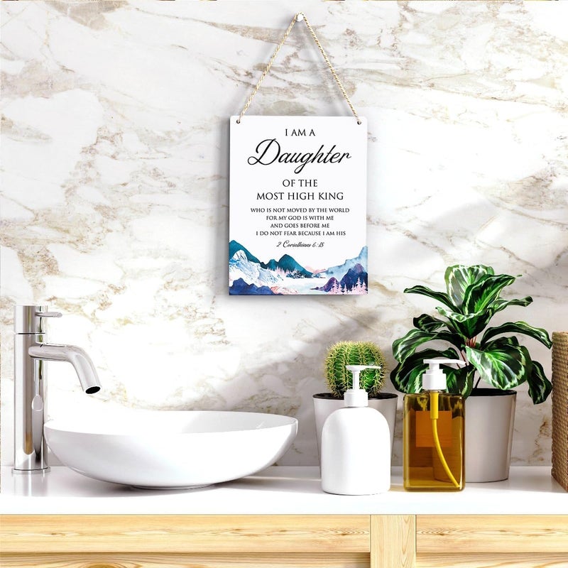 BELLOWDEER Bible Verse Inspirational Wall Decor I am a Daughter of the Most High King 2 Corinthians 6:18 Christian Gifts for Women Girls Scripture Wooden Hanging Sign for Modern Home Office 8 x 10 Inches - Image 5